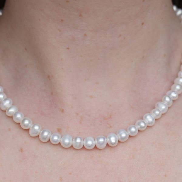 Freshwater Pearl Necklace - 18" Sterling Silver Pearl Necklace with Extender