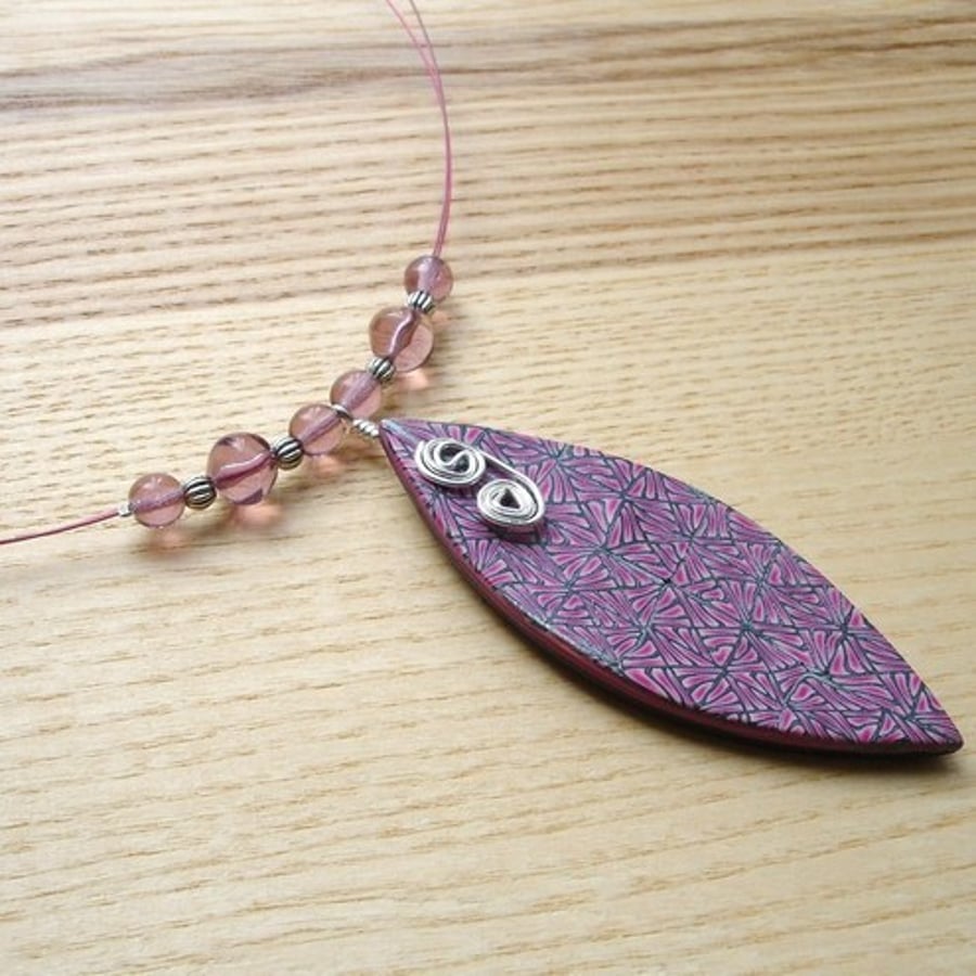 Pink and Silver Tribal FIMO Polymer Clay Pendant