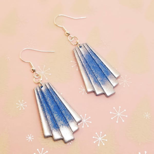 Blue and silver Art Deco style earrings