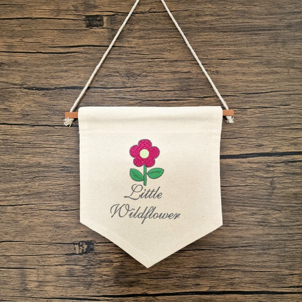 Embroidered Wall Hanging for Nursery Little Wildflower Design