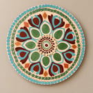 Hand Painted Wooden Mandala Art - Earth & Sky - Beaded Round Artwork