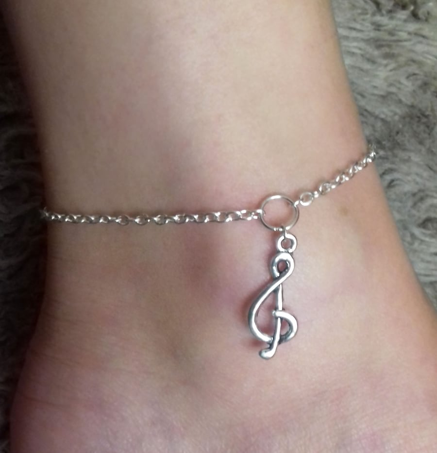 Silver Plate Treble Clef Music Note Anklet Ankle Bracelet