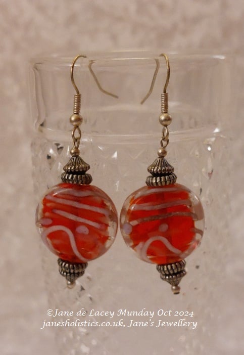 Red and silver lampwork Drop Earrings