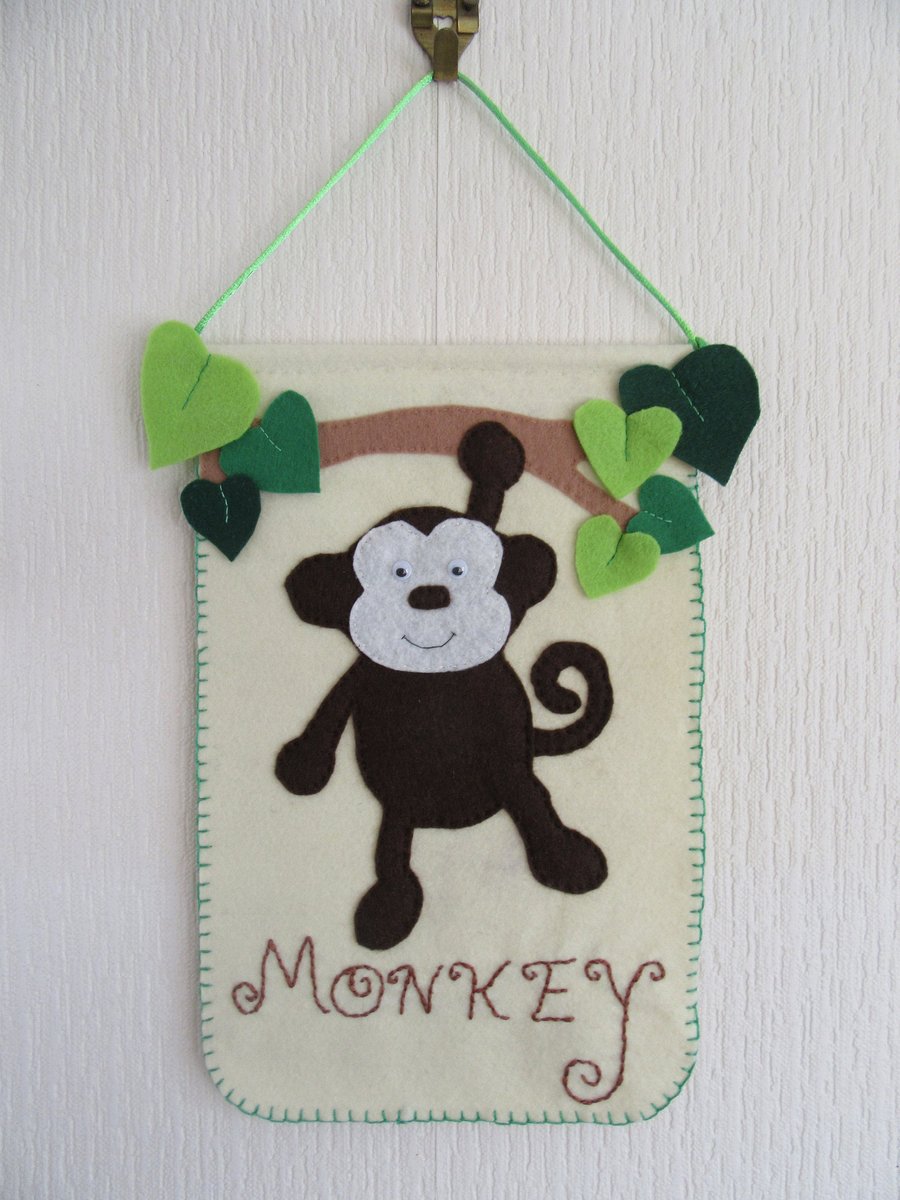Monkey nursery decor, safari animal wall hanging, 