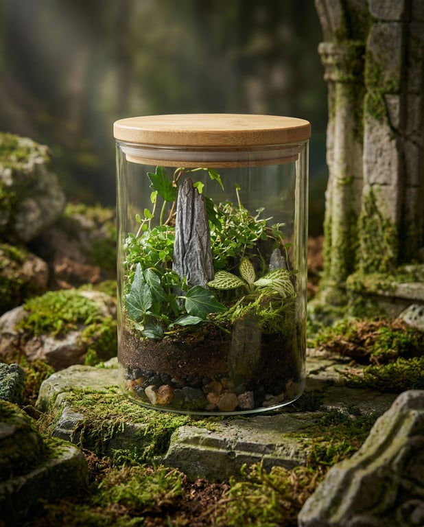 DIY Terrarium Kit – Handmade Glass Terrarium with Live Plants & Moss, Plant Gift