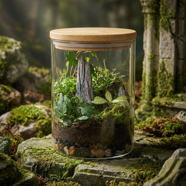 DIY Terrarium Kit – Handmade Glass Terrarium with Live Plants & Moss, Plant Gift