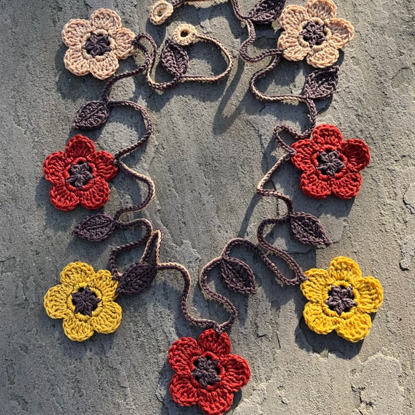 Autumn Crochet Flower Garland Bunting