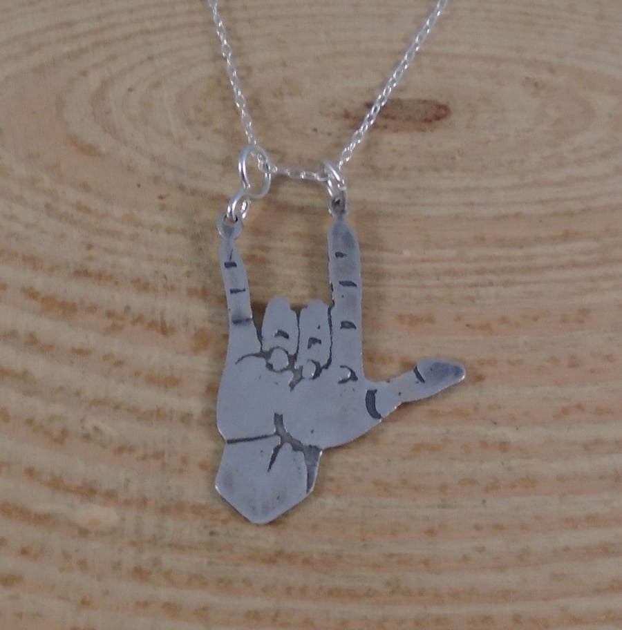 Sterling Silver International Sign Language 'I Love You' Necklace