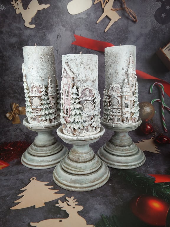 Handmade Winter Candle Holder Set - 3 Peces 