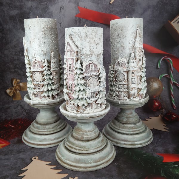 Handmade Winter Candle Holder Set - 3 Peces 