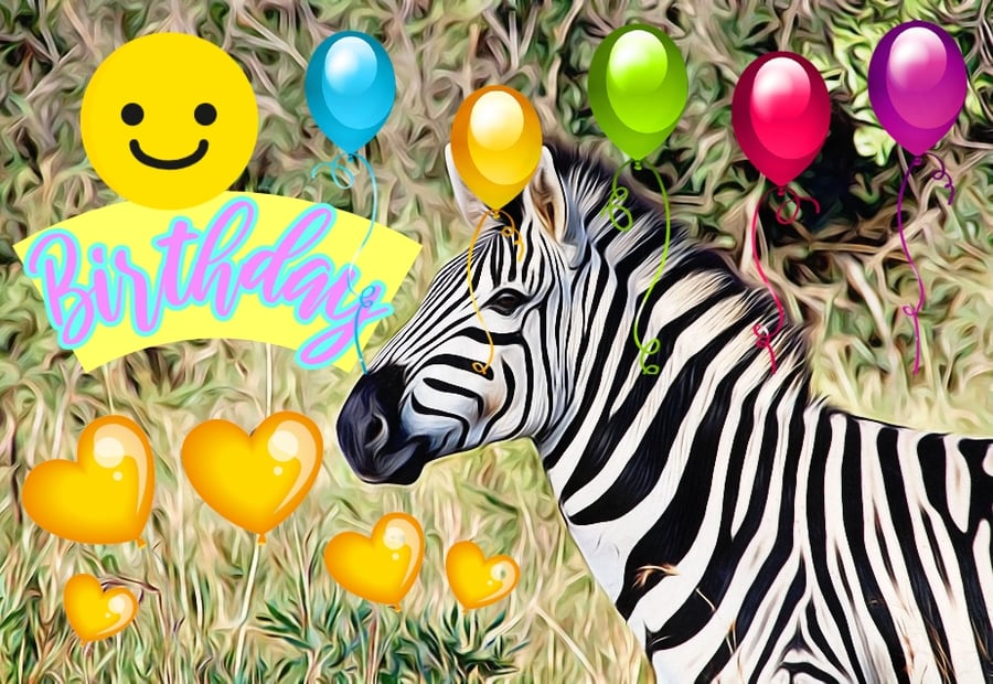 Happy Birthday Zebra Card A5