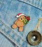 Handmade Christmas Mistletoe Bear Brooch, Wooden Christmas Pin, Festive Gift - Image 3