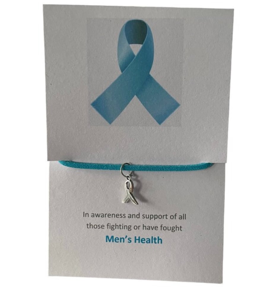 Mens health awareness wish bracelets set of 6 corded ribbon charm bracelets x6
