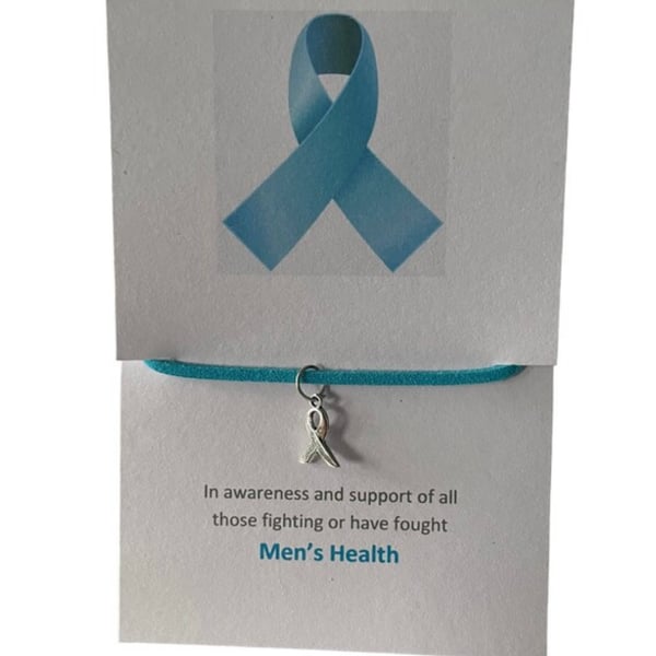 Mens health awareness wish bracelets set of 6 corded ribbon charm bracelets x6