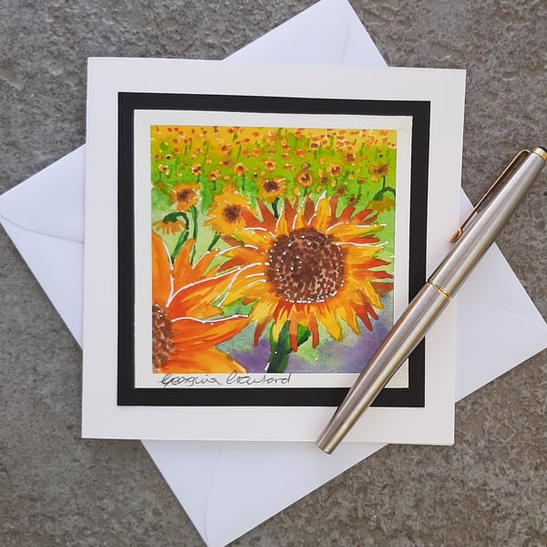 Handpainted Blank Card. Floral Sunflowers. The Card That's Also A Keepsake