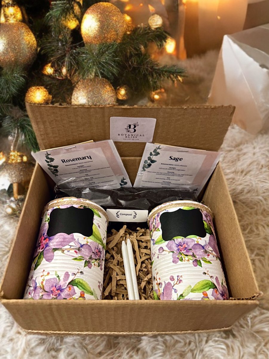 Lilac Floral Handmade Recycled Eco-Friendly Indoor Kitchen Herb Gift Set