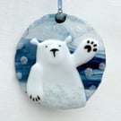 Fused Glass Polar Bear Decoration