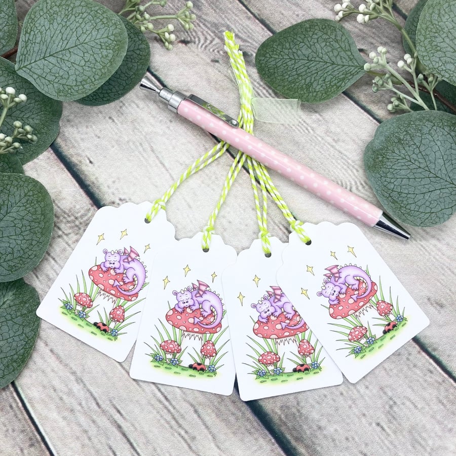 Dragon Gift Tags - set of 4 tags - Sleepy Dragon
