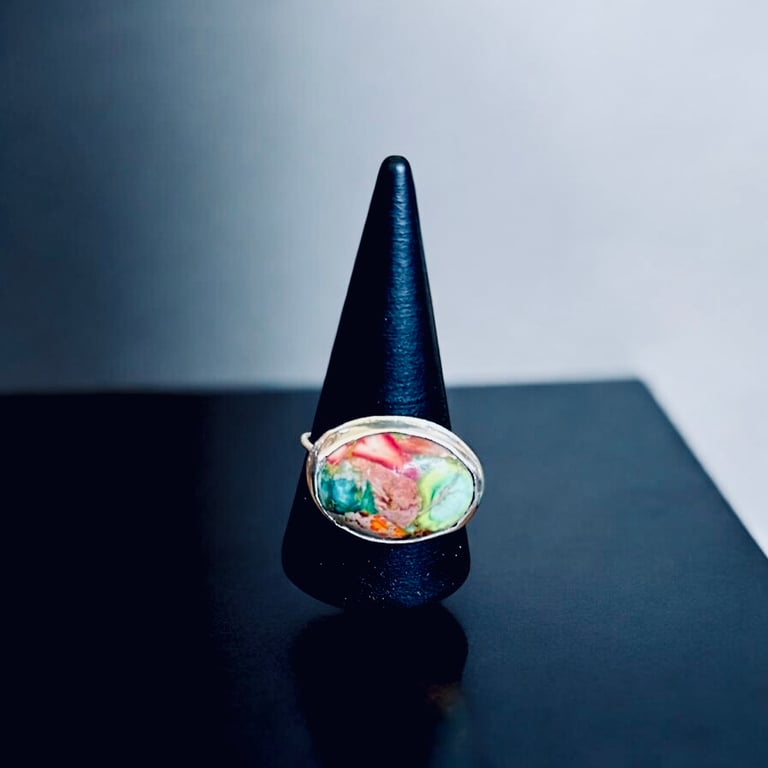 Sterling Silver Plus Size Ring - Imperial Jasper Oval Cabochon - Size V