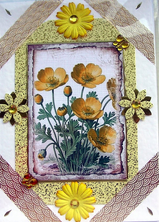 Buttercup Flowers - Hand Crafted Decoupage Greeting Card - Blank 2930