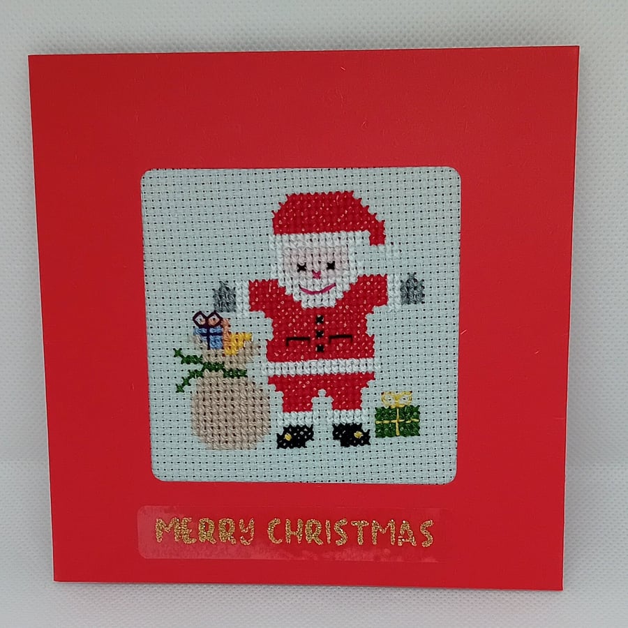 Handmade Christmas Greetings Card with Envelope - Cross Stitch