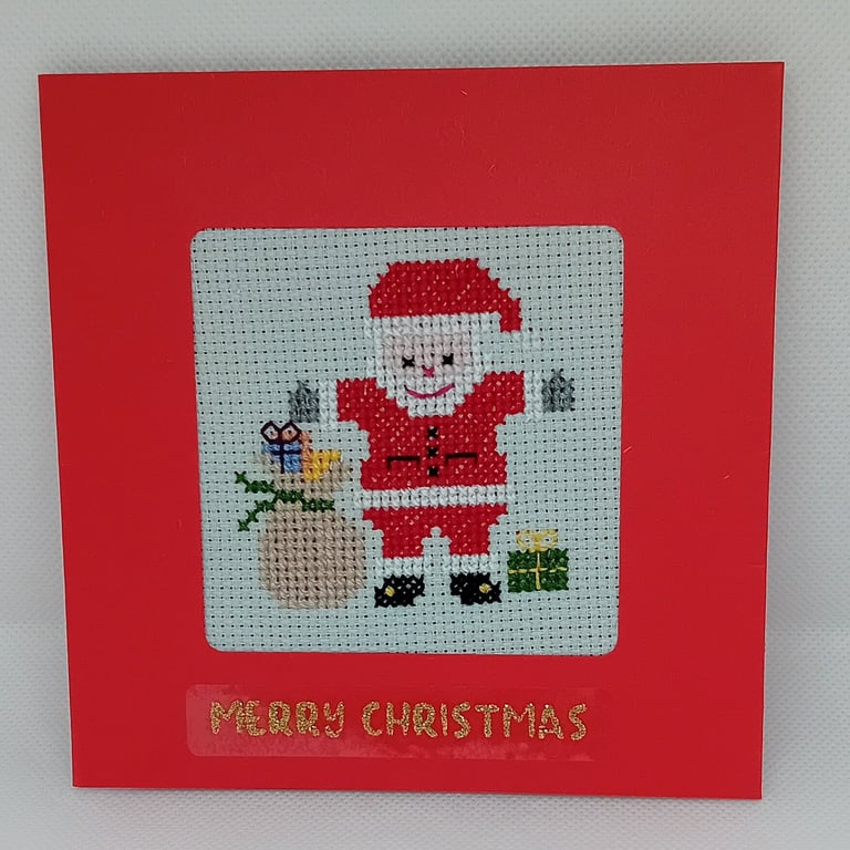 Handmade Christmas Greetings Card with Envelope - Cross Stitch