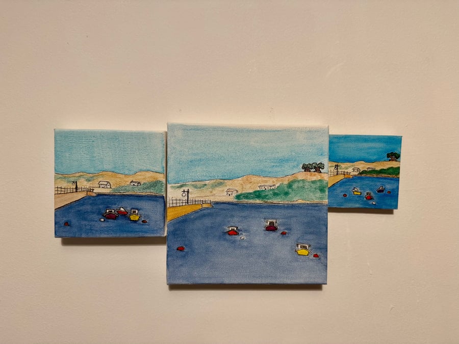 Trio of Watercolours of St. John Harbour Jersey, Channel Islands 