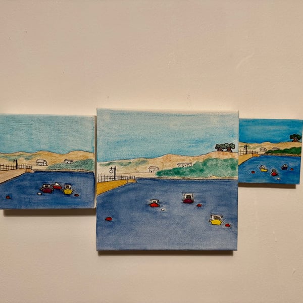 Trio of Watercolours of St. John Harbour Jersey, Channel Islands 
