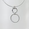 Double Sterling Silver Hammered and Bead Wire Circle Pendant Necklace