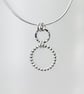 Double Sterling Silver Hammered and Bead Wire Circle Pendant Necklace
