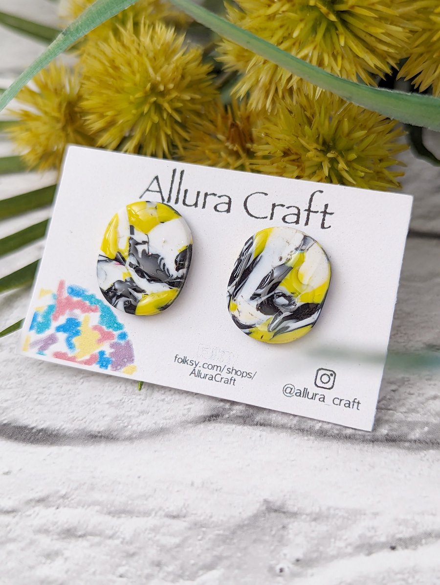 Bumble Marble Midi Wide Oval Studs