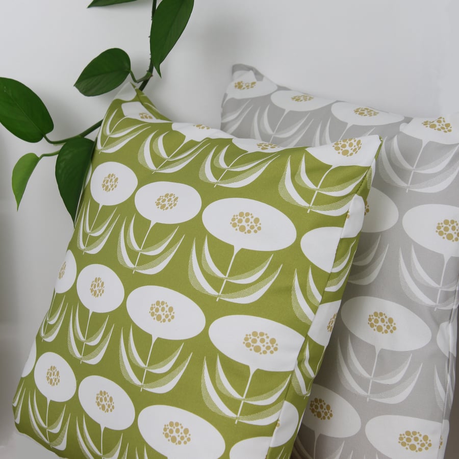 Olive Green Dandelion Pattern Cushion Cover  - Sale