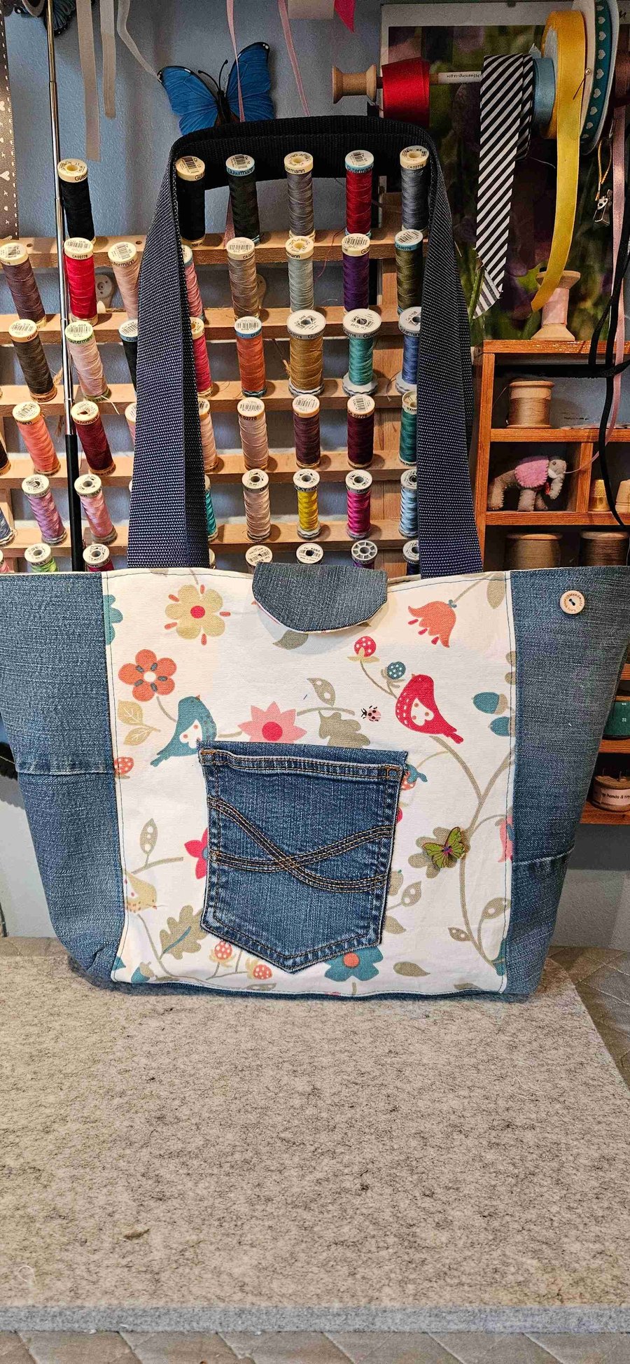 Denim shoulder bag, upcycled. SALE