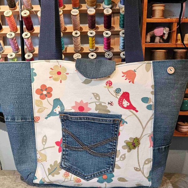 Denim shoulder bag, upcycled. SALE