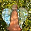 Stained Glass Bell Angel Decoration - Sunset pink body with wispy white wings