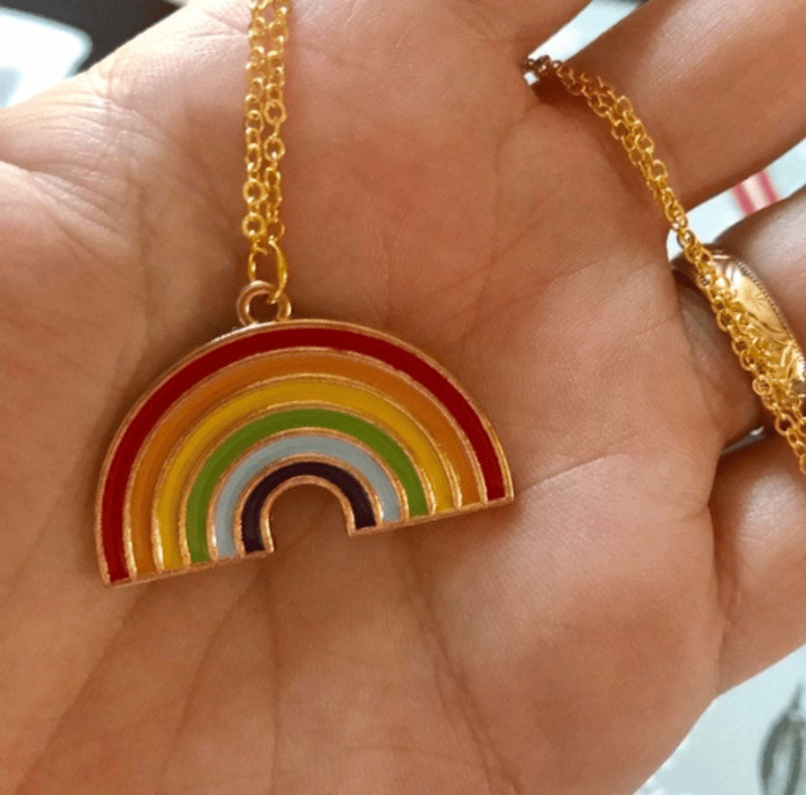 Gold Plated Bright Enamel Rainbow necklace
