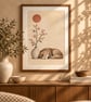 Sleeping Dog Under The Rising Sun Wall Art - Japandi Zen Print (Physical Print)