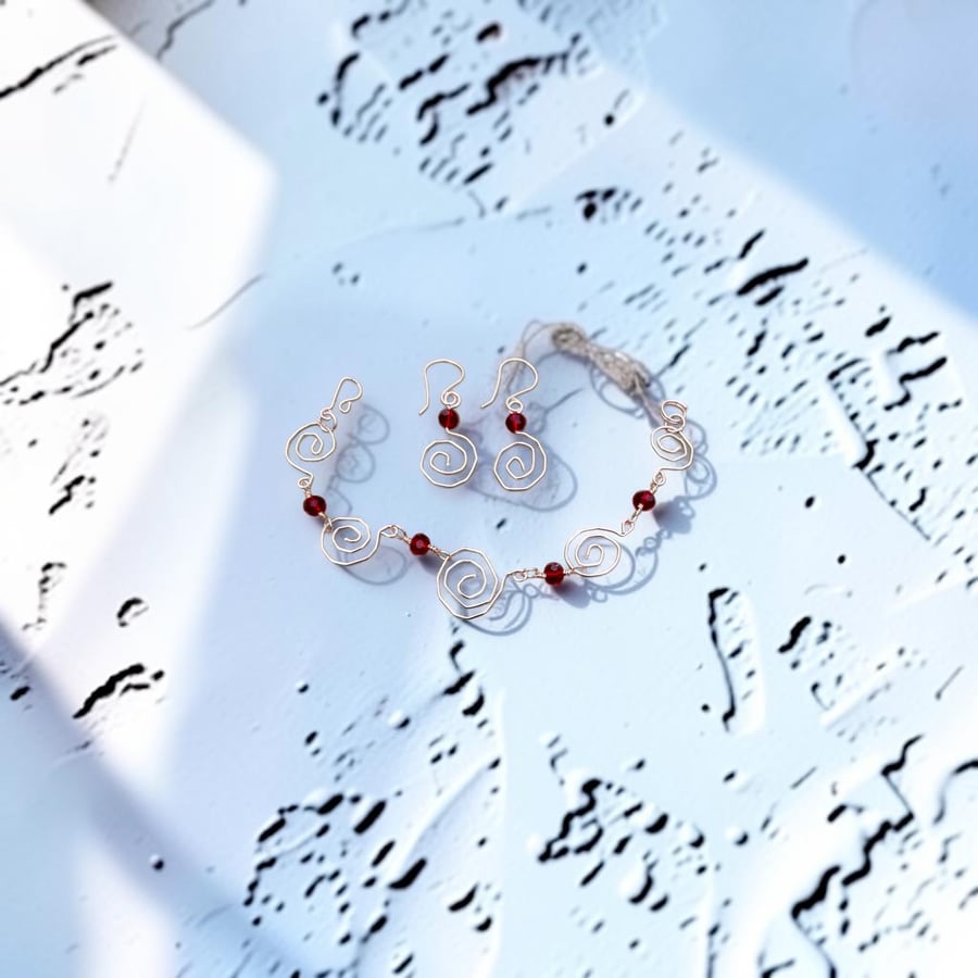 Rose Gold Spirals Bracelet & Earring Set Tarnish Resistant - All Sizes