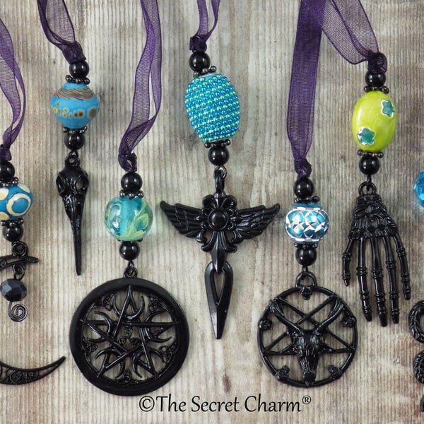 7 x Pagan Gothic Hanging Decorations, OOAK