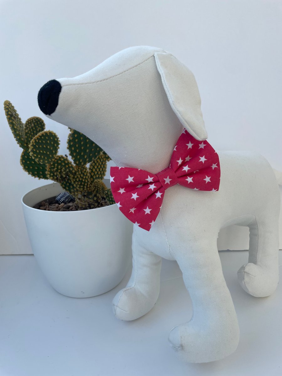 Cerise Pink & White Star Dog Bow Tie 