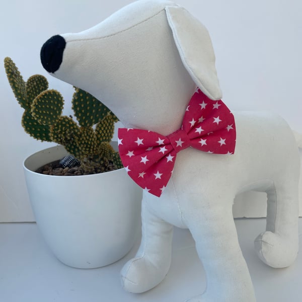 Cerise Pink & White Star Dog Bow Tie 