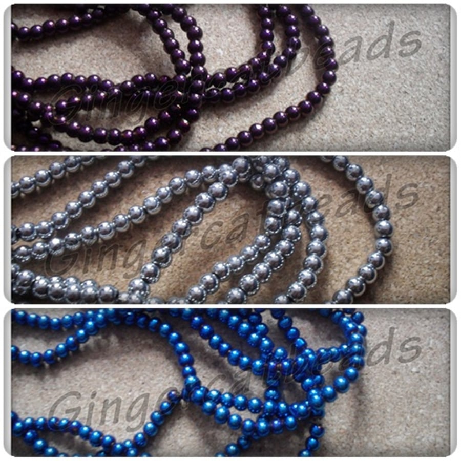 300 x Electroplated Glass Beads - Round - 4mm - Mixed Colour 