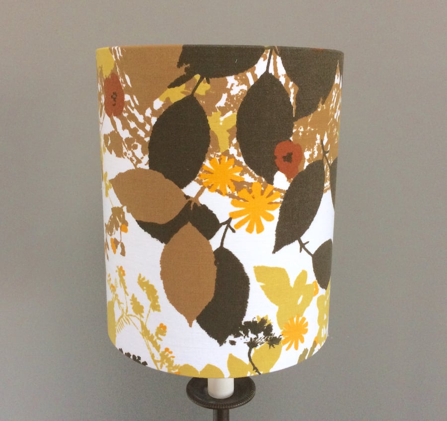 RETRO brown yellow Leaf Priscilla Bernard Wardle 60s Vintage Fabric Lampshade 