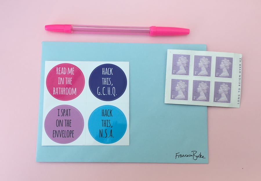 20 Blue, Purple, Pink Funny Christmas Card Seals, Stickers, Thank You Notes