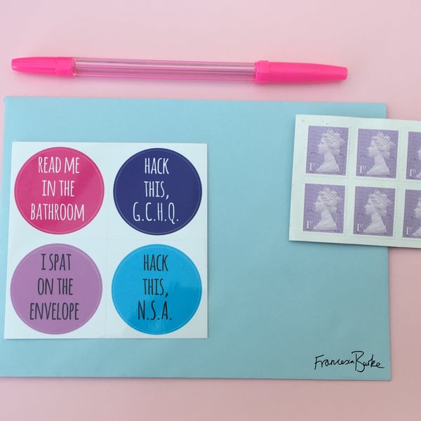 20 Blue, Purple, Pink Funny Christmas Card Seals, Stickers, Thank You Notes