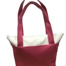 Pink & White Leather Zippered Tote Handbag