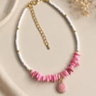 Handmade Pink Shell and White Bead Coastal Style Anklet
