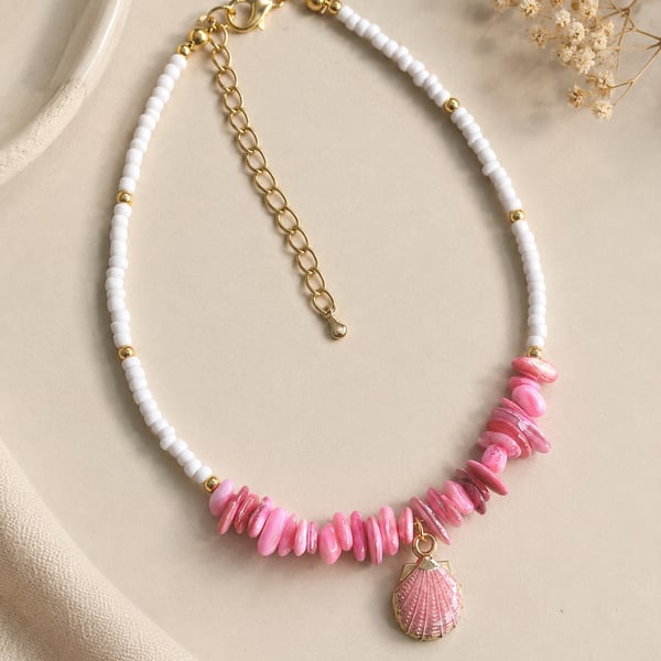 Handmade Natural Shell And Seed Bead Coastal Style Anklet