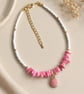 Handmade Pink Shell and White Bead Coastal Style Anklet - Image 1