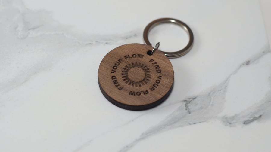Personalised Wooden Walnut Keyring-Yoga Engraved Walnut Keyring